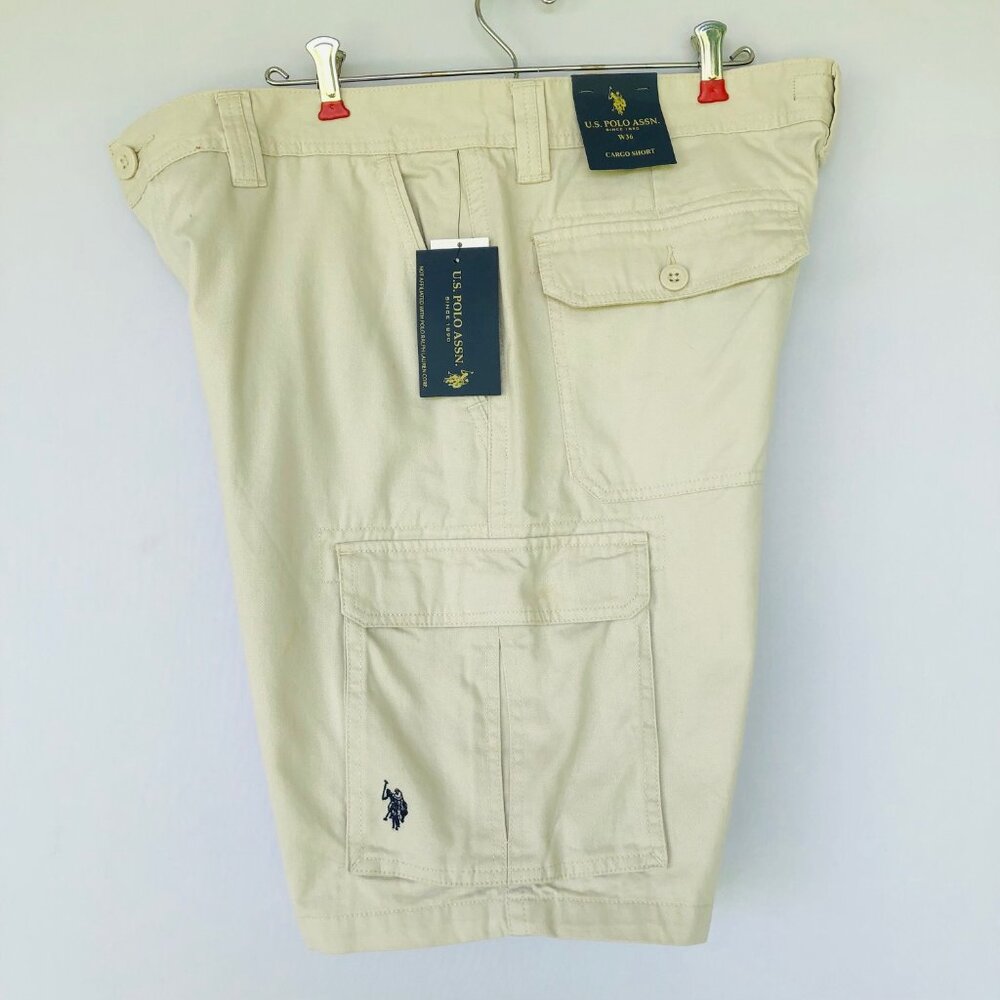 NWT US Polo Assn Khaki Twill Cargo Shorts Size 36 Preppy 100% Cotton - Picture 4 of 8